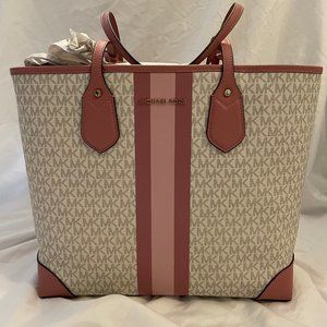 MICHAEL Michael Kors Eva Large Signature Logo Stripe Tote Bag
